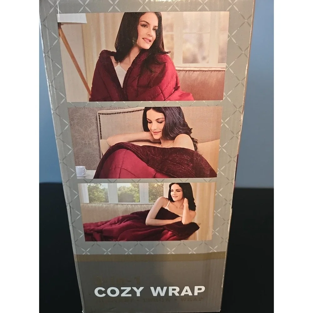 NIB Cozy Wrap - Microplush Wrap, Blanket,‎ Throw 62x64 Red Burgundy